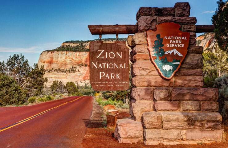 Zion National Park vägskylt, Kalifornien, USA